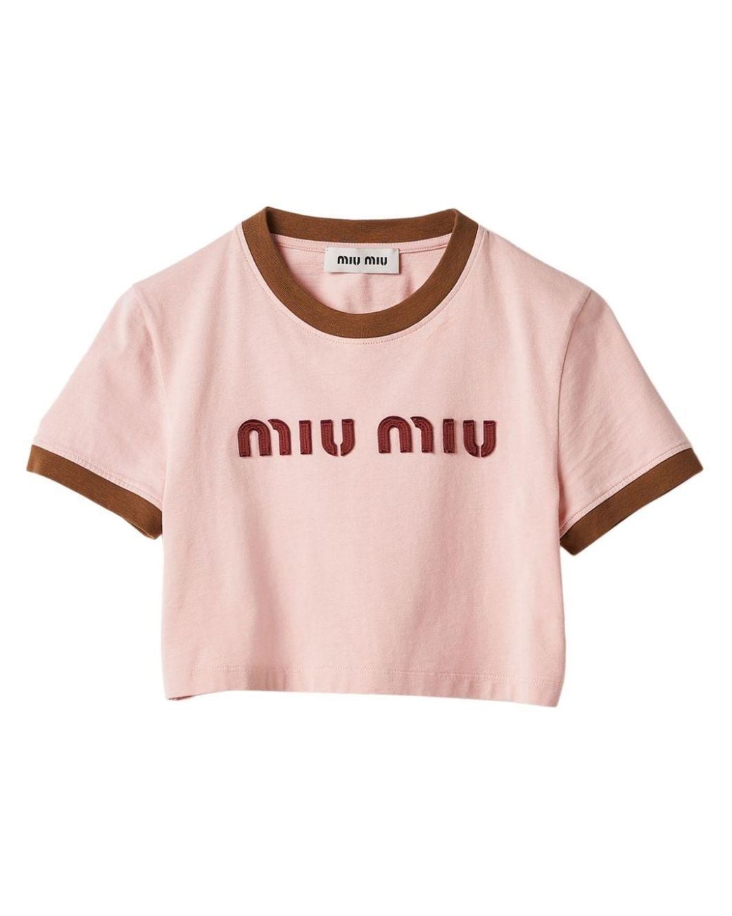 Miu Miu Logo Cotton Crop Top in Pink | Lyst