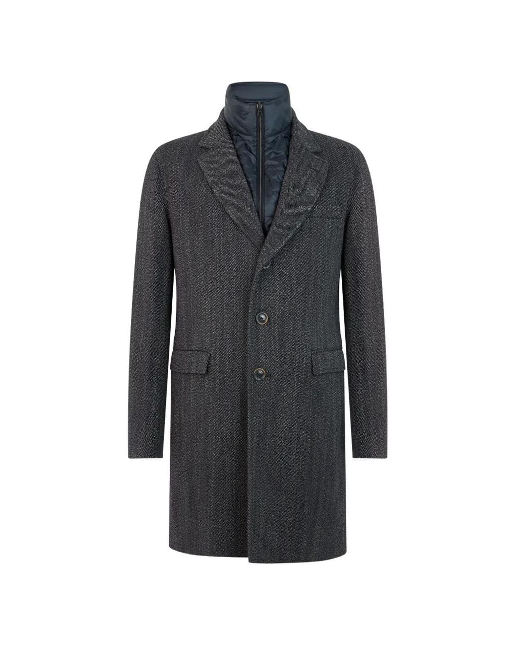Herno Blue Padded-Insert Notch-Collar Coat for men