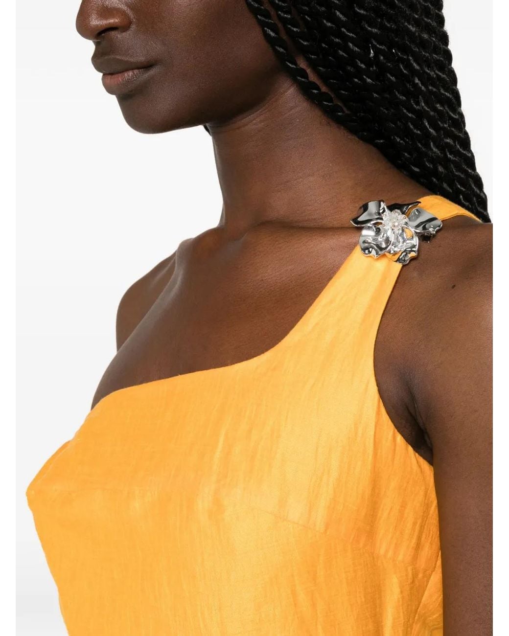 Maje Metallic Asymmetrical Linen-Blend Dress