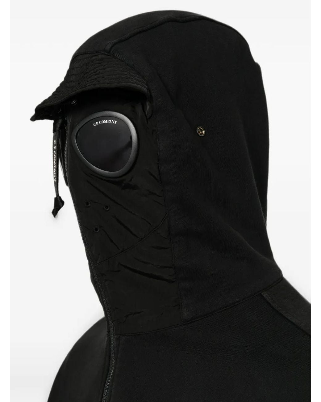 C P Company Black Diagonal Raised Fleece Mixed Boxy Hoodie for men