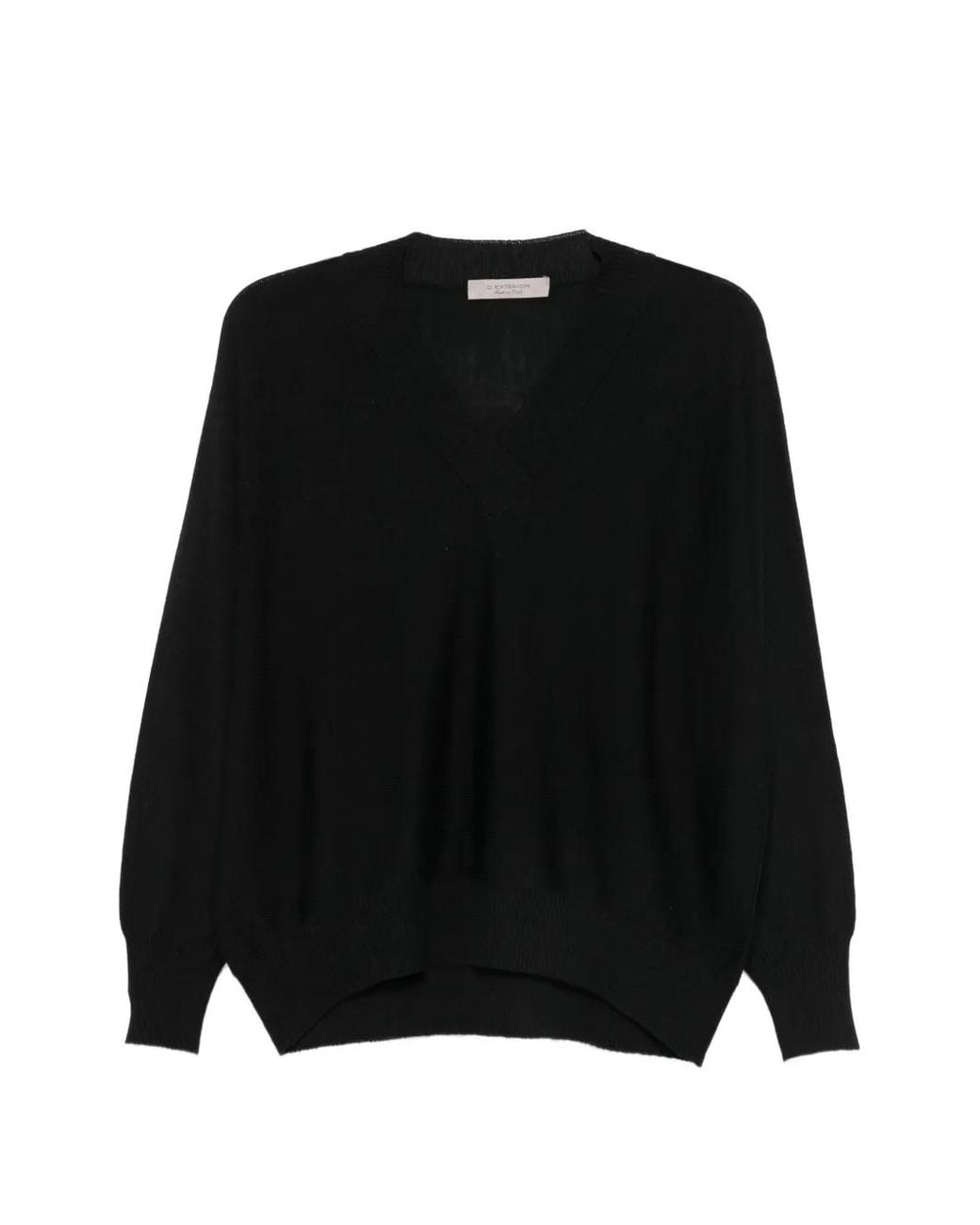 D.exterior Black V-Neck Wool Sweater