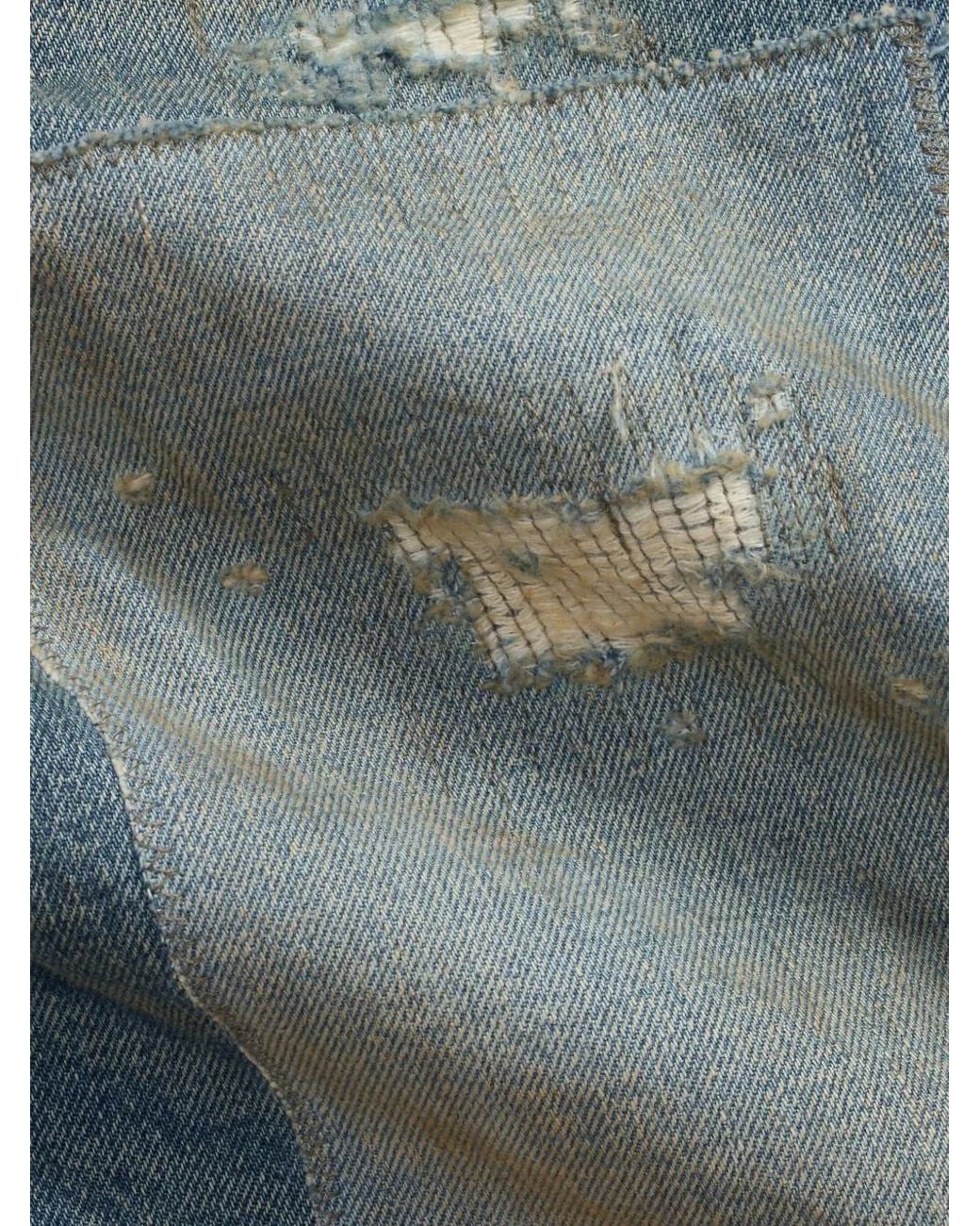 RRL Blue Distressed Patchwork Jeans for men