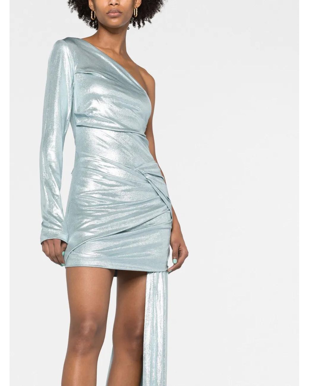 Off-White c/o Virgil Abloh Blue Asymmetric Dress In Laminated Jersey