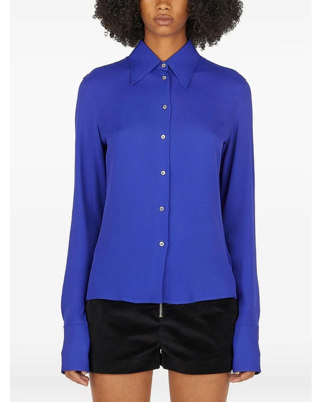 CAPASA MILANO Blue Poin-Collar Long-Sleeve Shirt