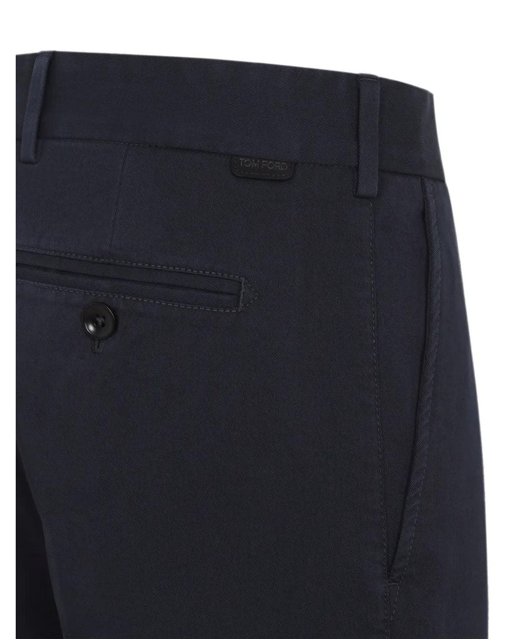 Tom Ford Blue Stretch Cotton Chinos With Logo Patch On The Back for men