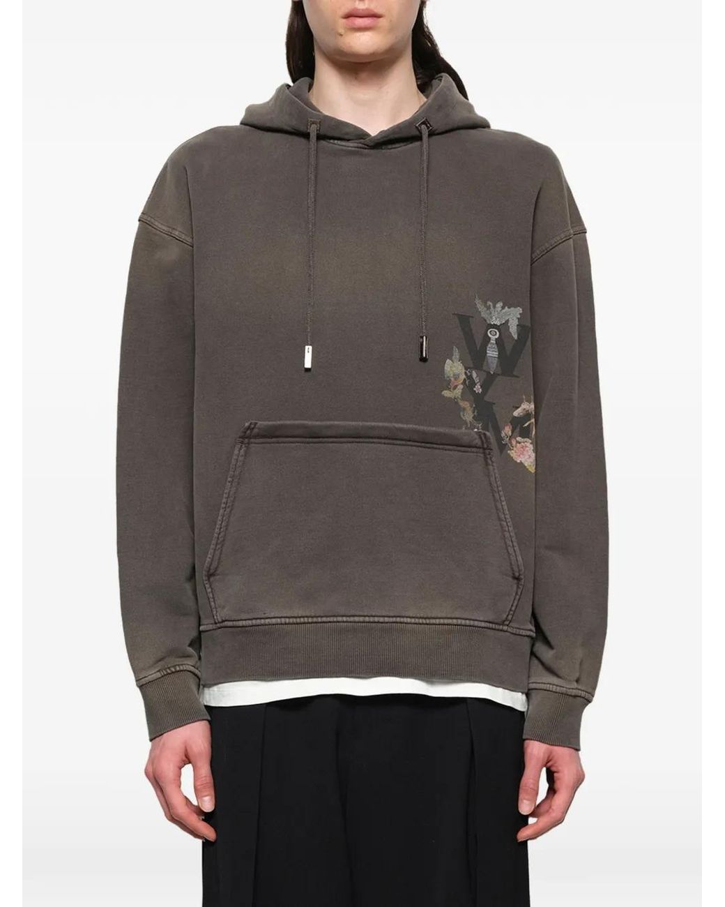 Wooyoungmi Gray Print-Detail Hoodie for men