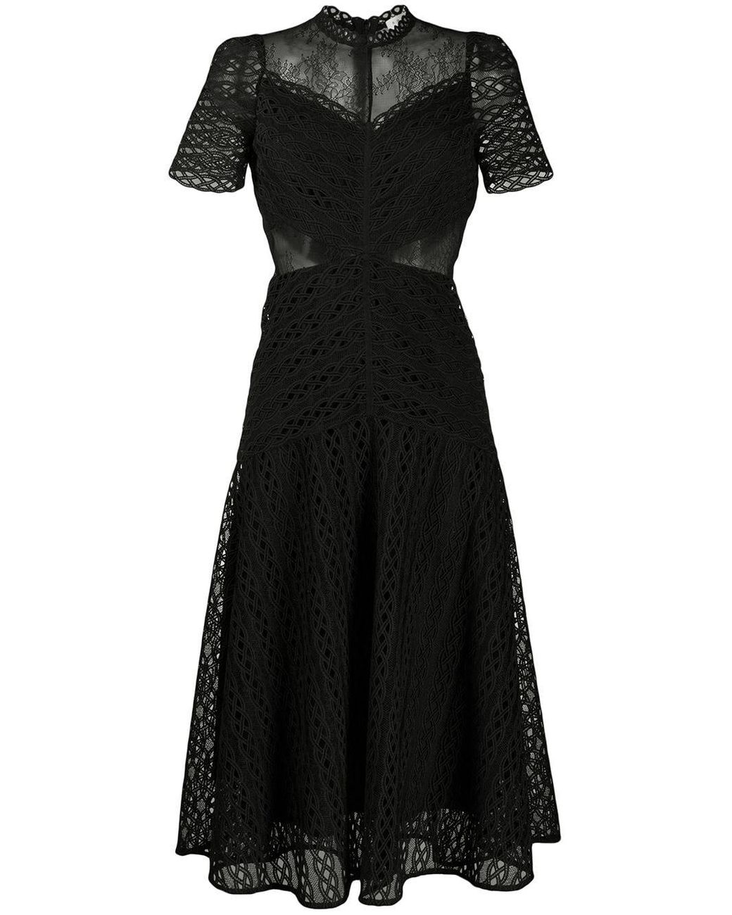 Sandro Sheer Panel Lace Midi Dress in Black | Lyst