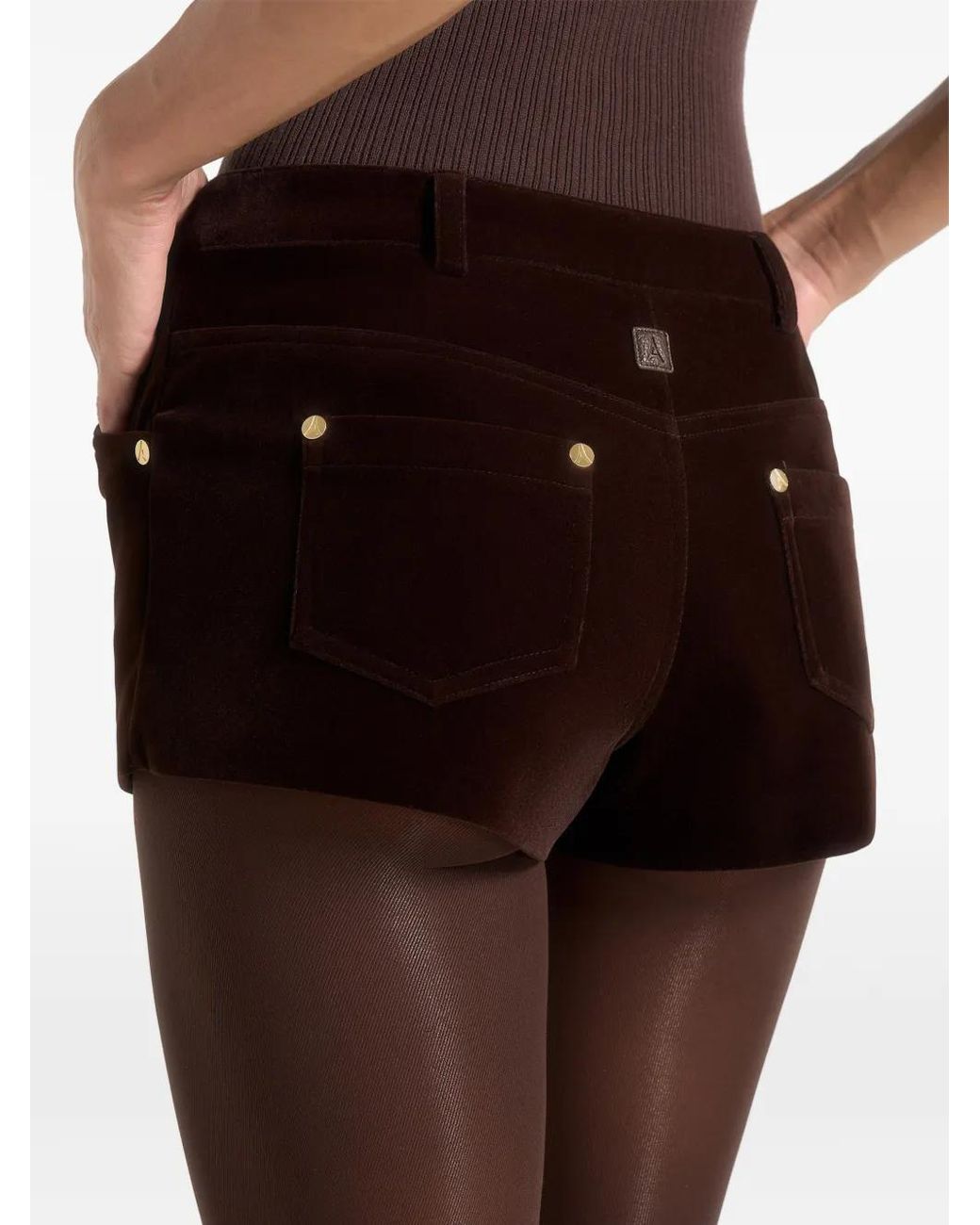 Manière De Voir Black Velvet Patent Mini Shorts