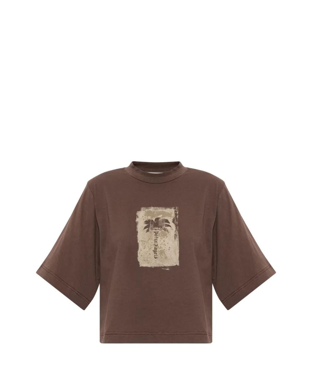 Palm Angels Brown Palm-Print Cropped T-Shirt