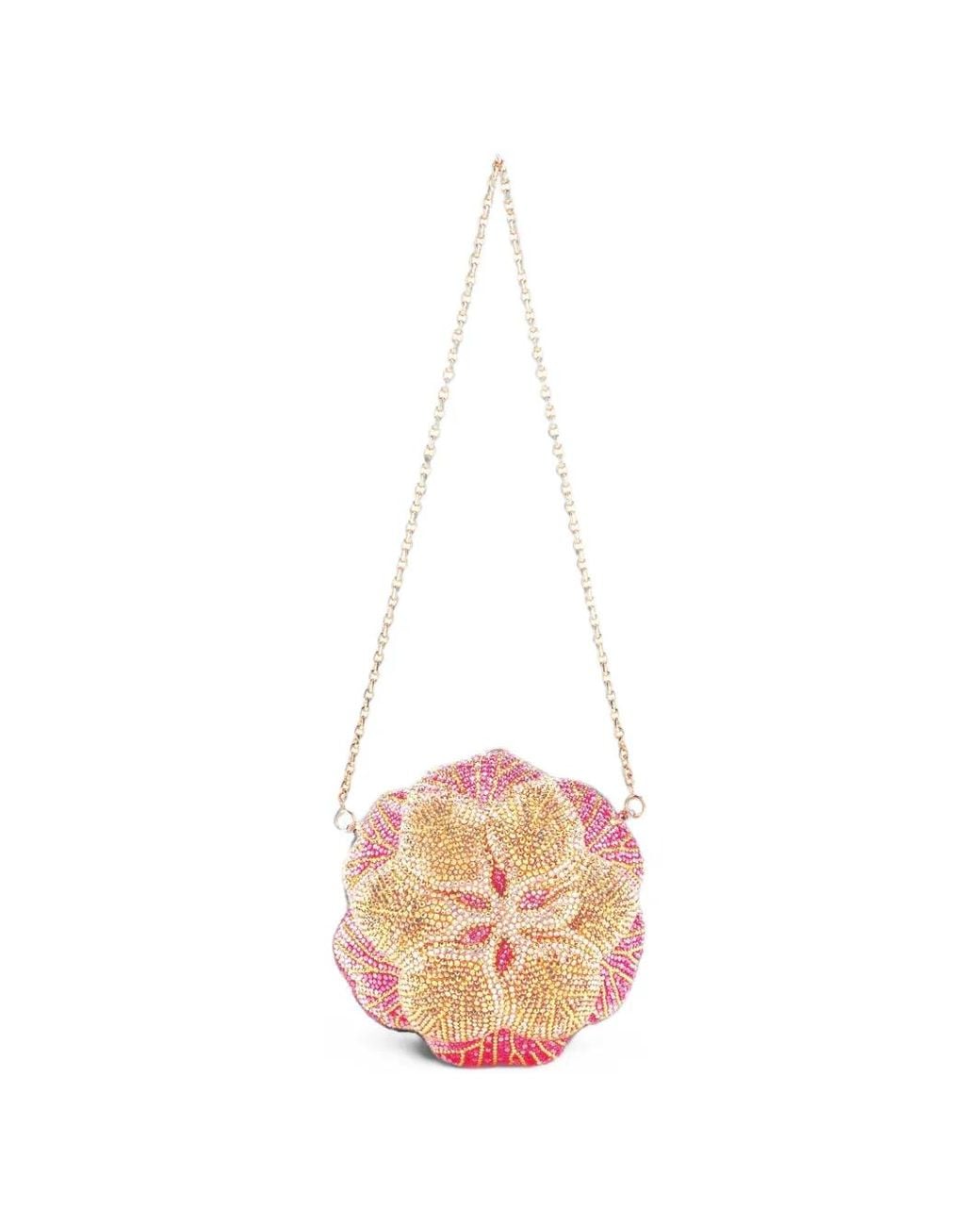 Judith Leiber White Magnolia Crystal-Embellished Flower Clutch Bag