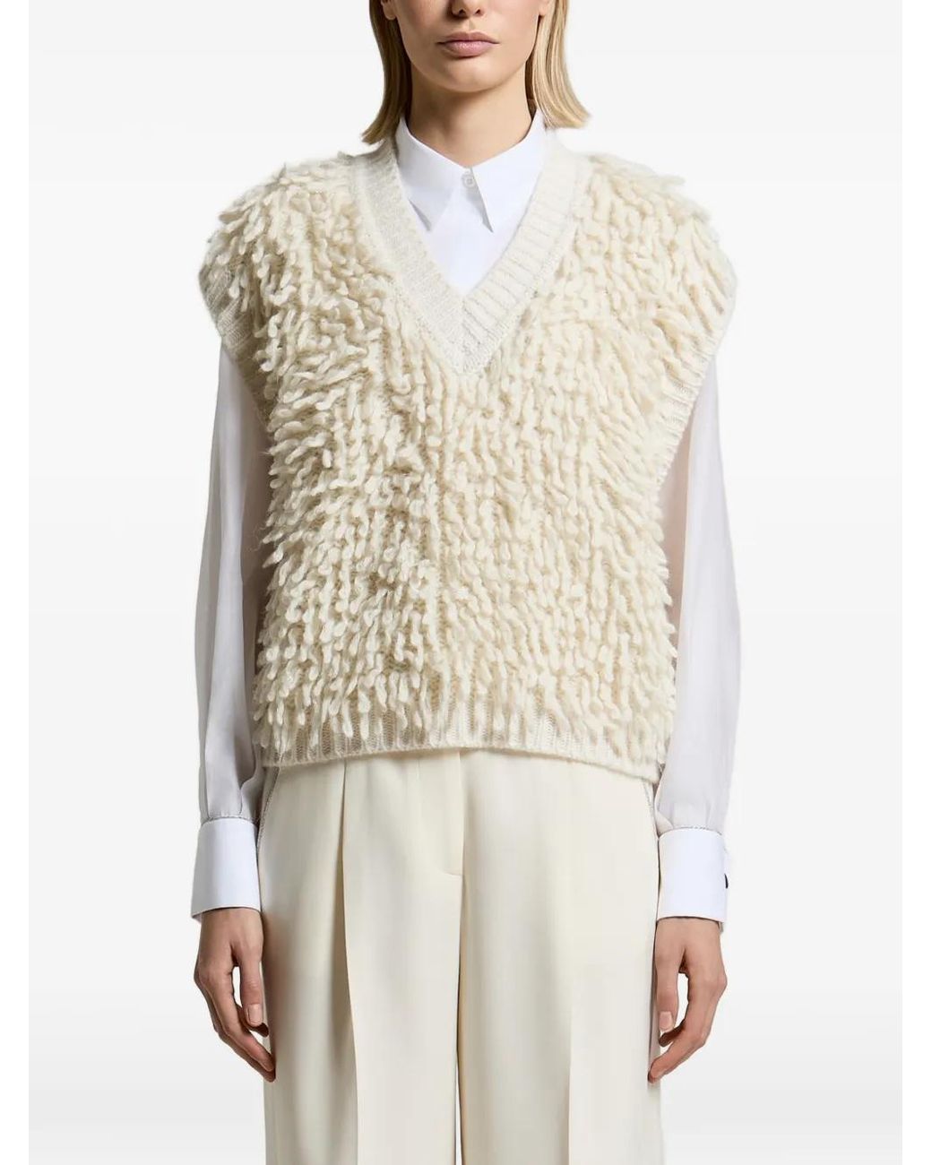 Peserico Natural Fringe-Detail V-Neck Vest