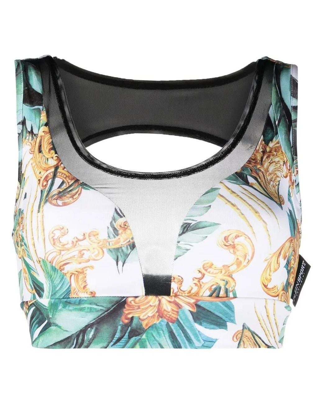 Philipp Plein Blue Floral-Print Sport Bra