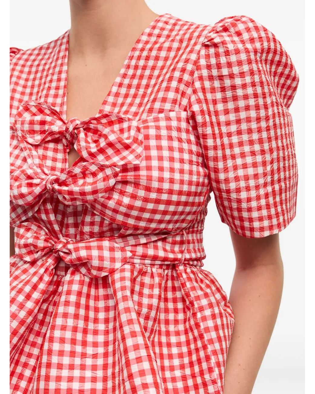 Ganni Red Self-Tie Blouse