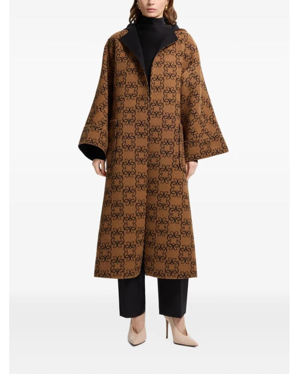Elie Saab Black Reversible Monogram-Pattern Coat