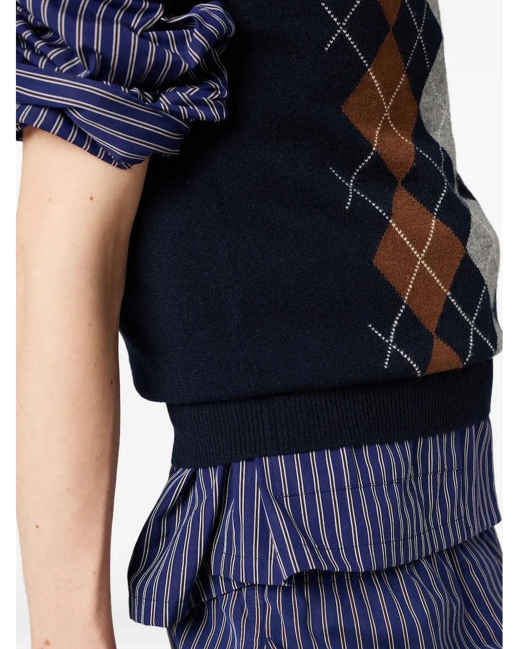 Miu Miu Black Argyle Cashmere Round-Neck