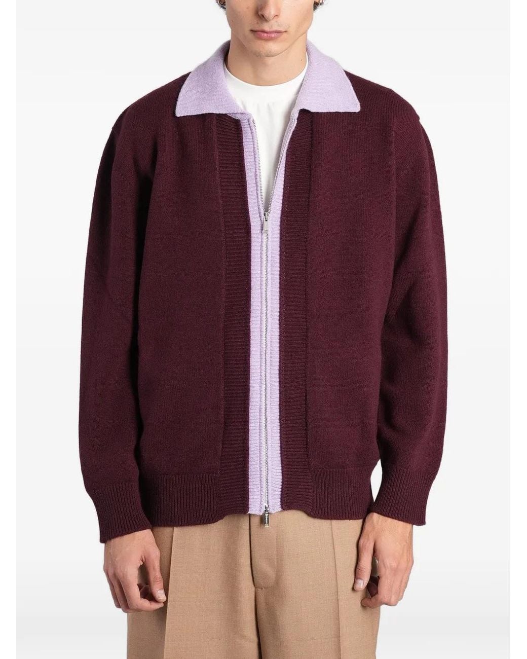 Laneus Purple Cardigan Bicolore À Fermeture Zippée for men
