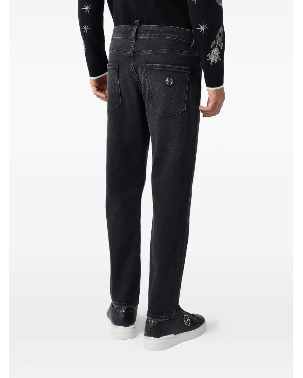 Philipp Plein Black Logo-Plaque Skinny-Fit Jeans for men