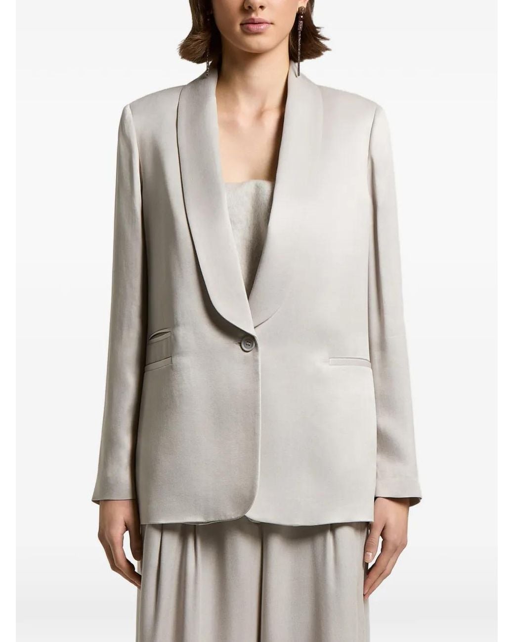 Peserico White Shawl-Lapel Single-Breasted Jacket