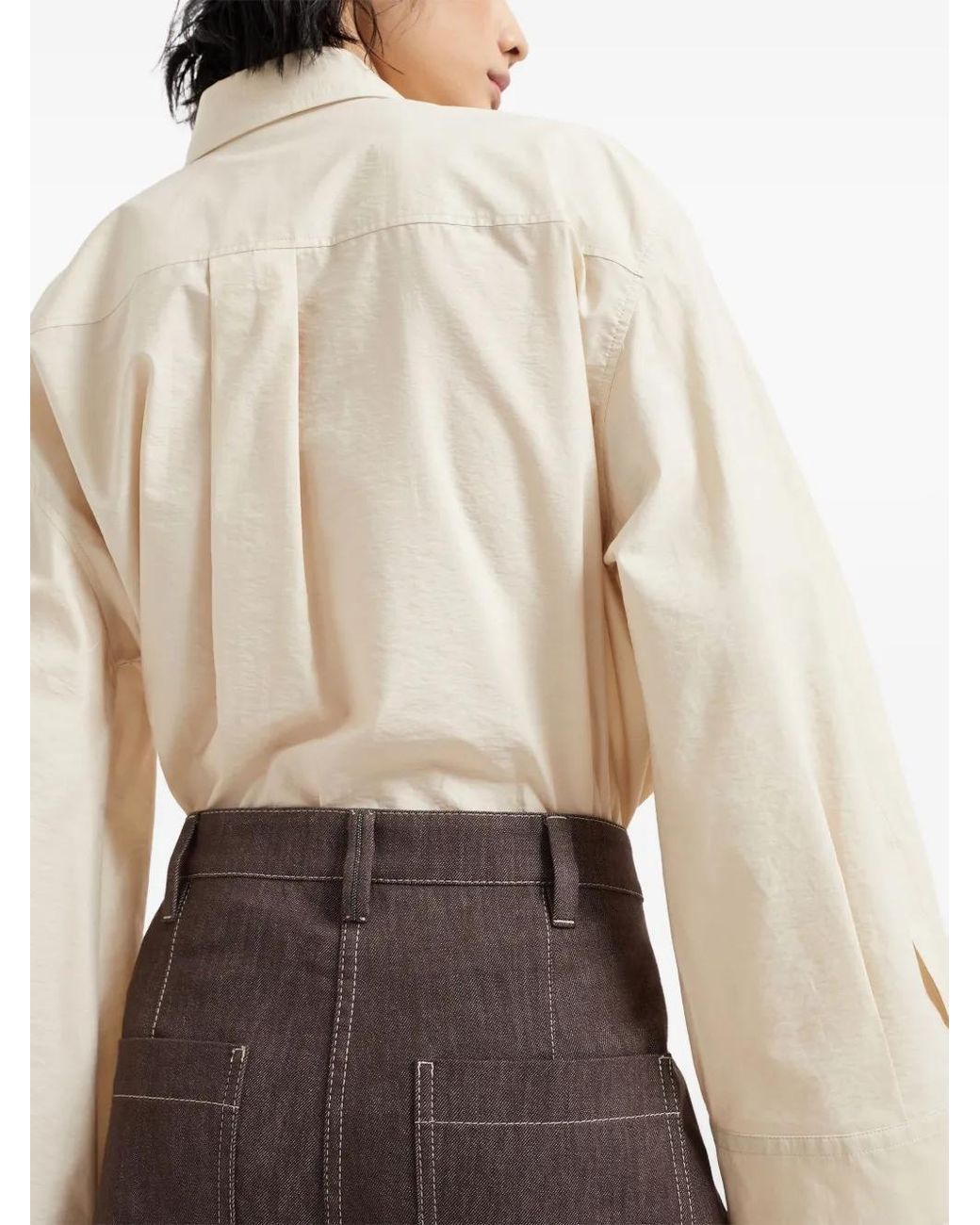 Brunello Cucinelli Brown Denim-Effect Wide-Leg Trousers