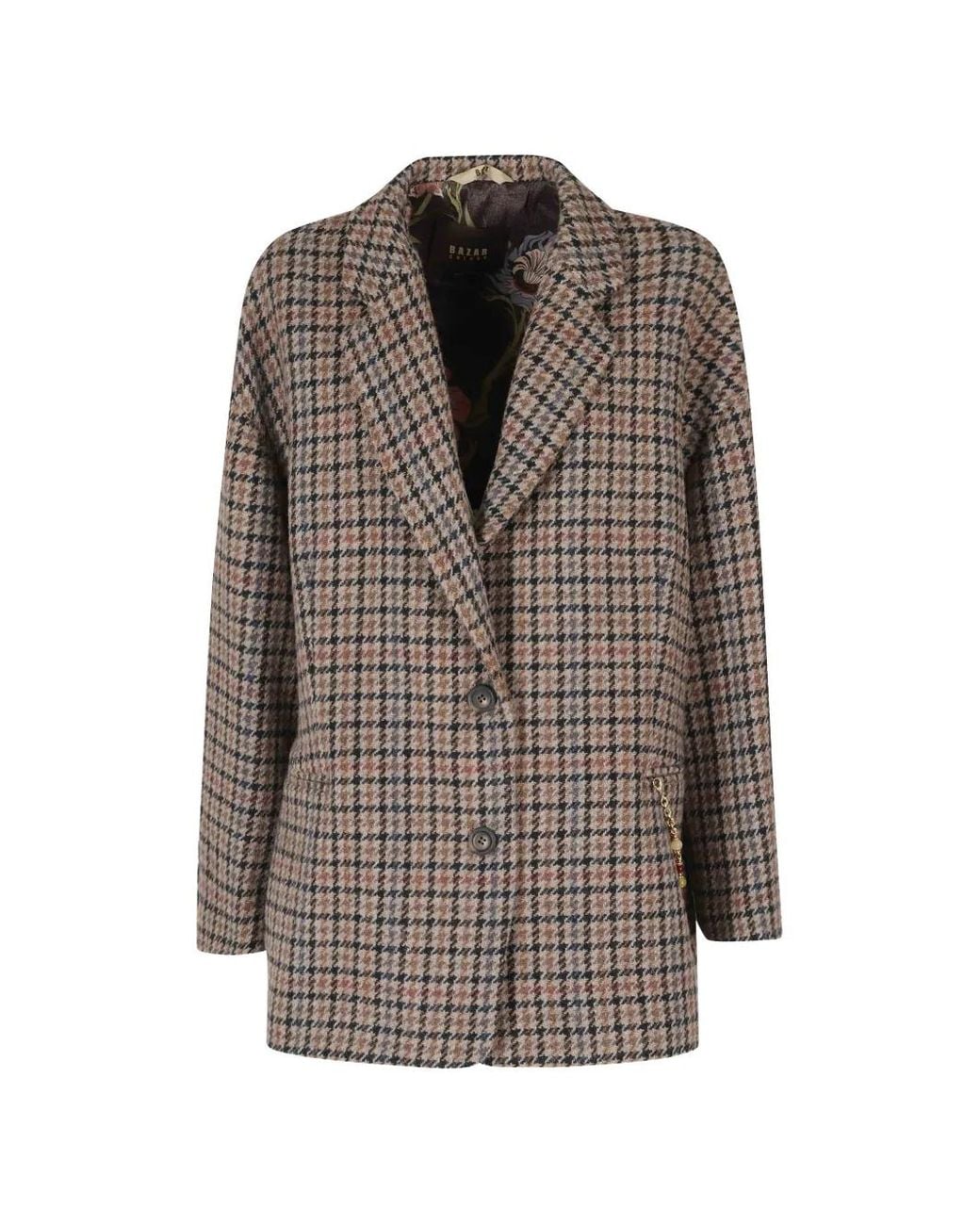 Bazar Deluxe Brown Check-Pattern Buttoned Blazer
