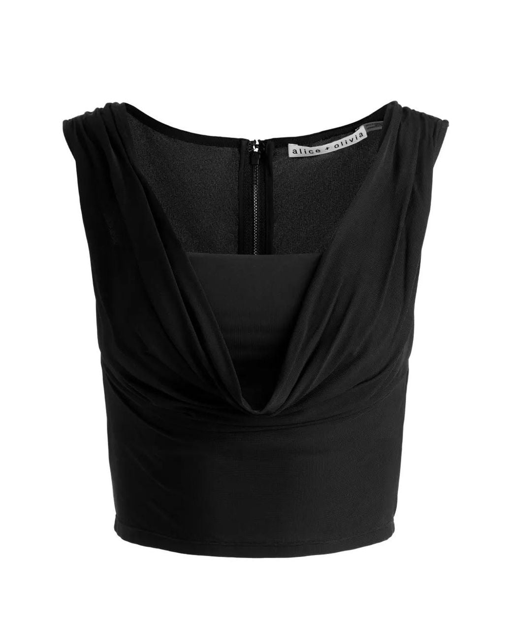 Alice + Olivia Black Alena Draped Cropped Top