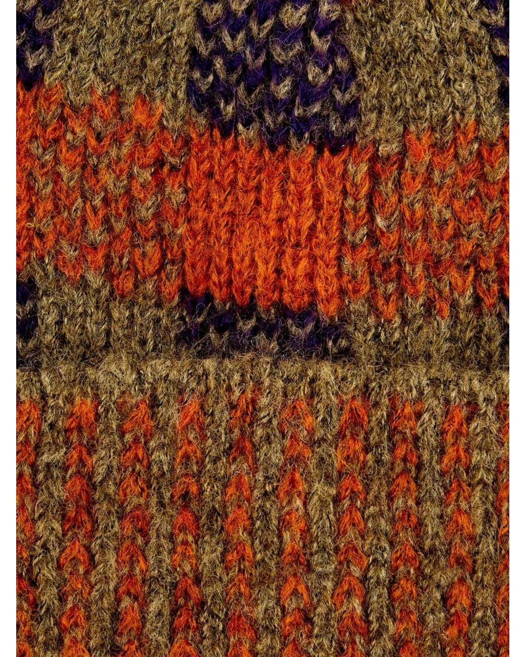 Gallo Orange Check-Pattern Knitted Beanie Hat