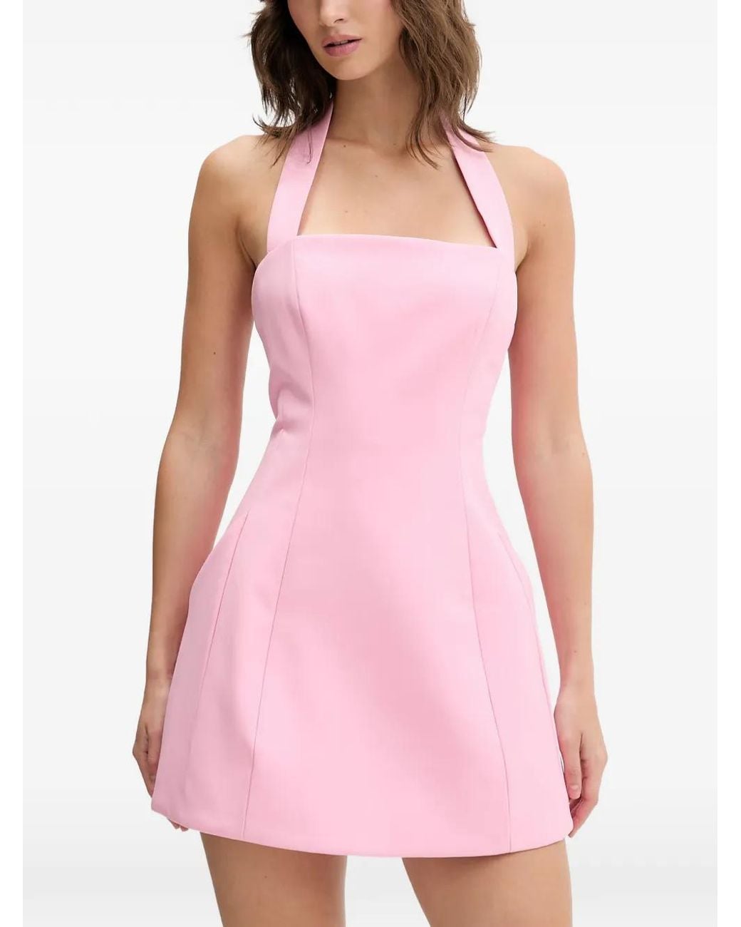 Bardot Pink Nevelle Halterneck Square-Neck Mini Dress