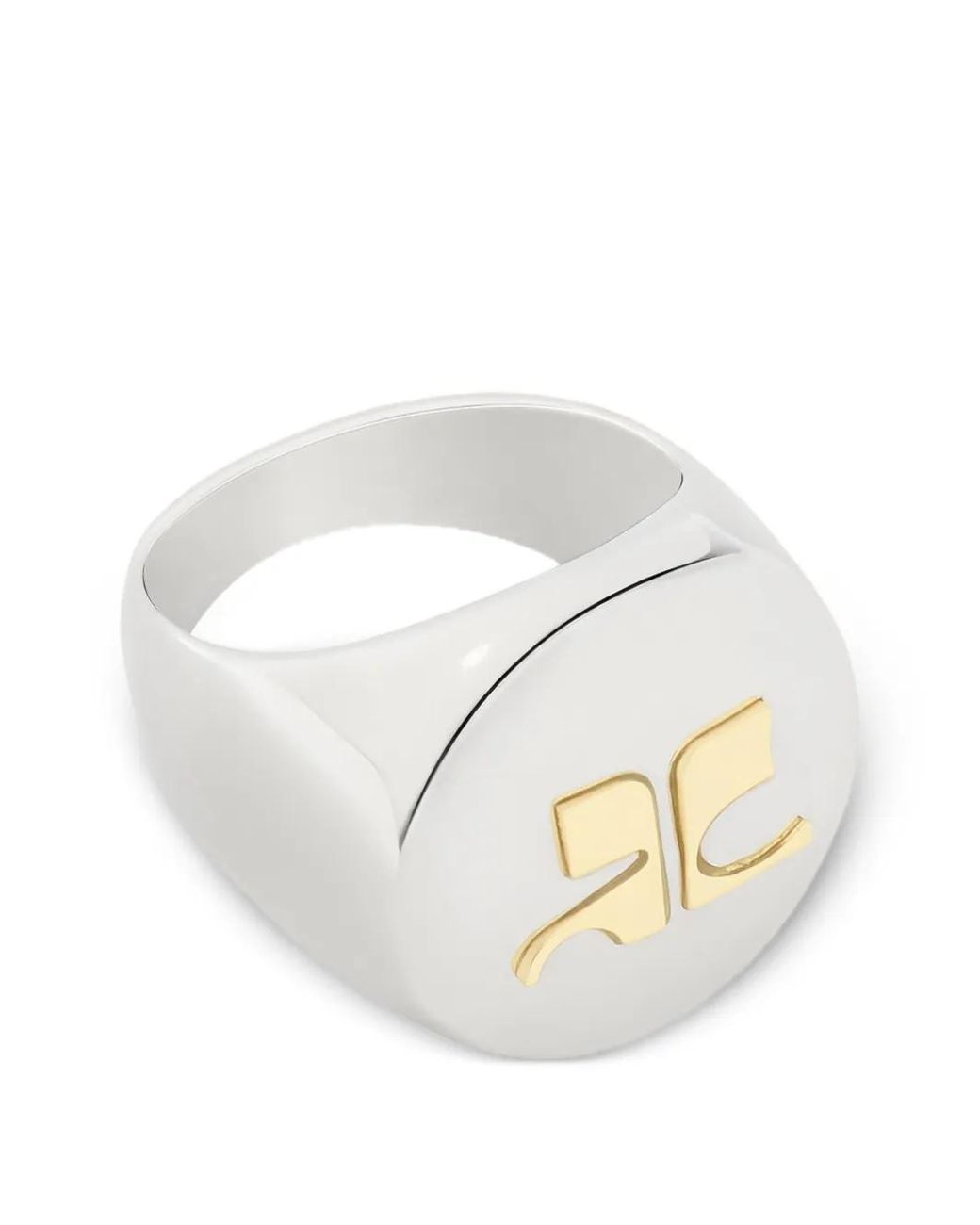Courreges White Ac Logo-Plaque Signet Ring