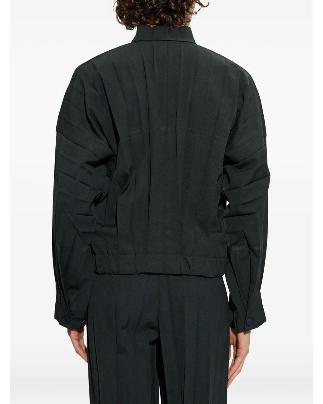 Homme Plissé Issey Miyake Black Edge Ensemble Pleated High-Neck Jacket for men