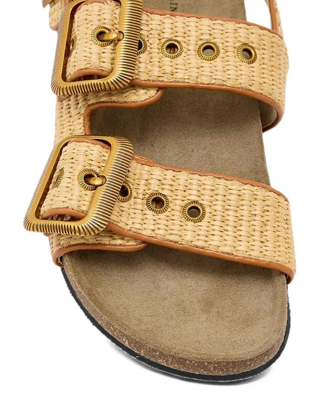 AllSaints Metallic Staffa Raffia Buckle Sandals