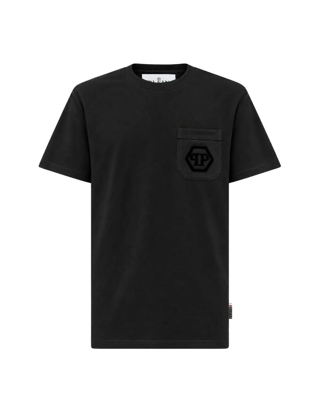 Philipp Plein Black Round-Neck T-Shirt Hexagon-Pocket for men