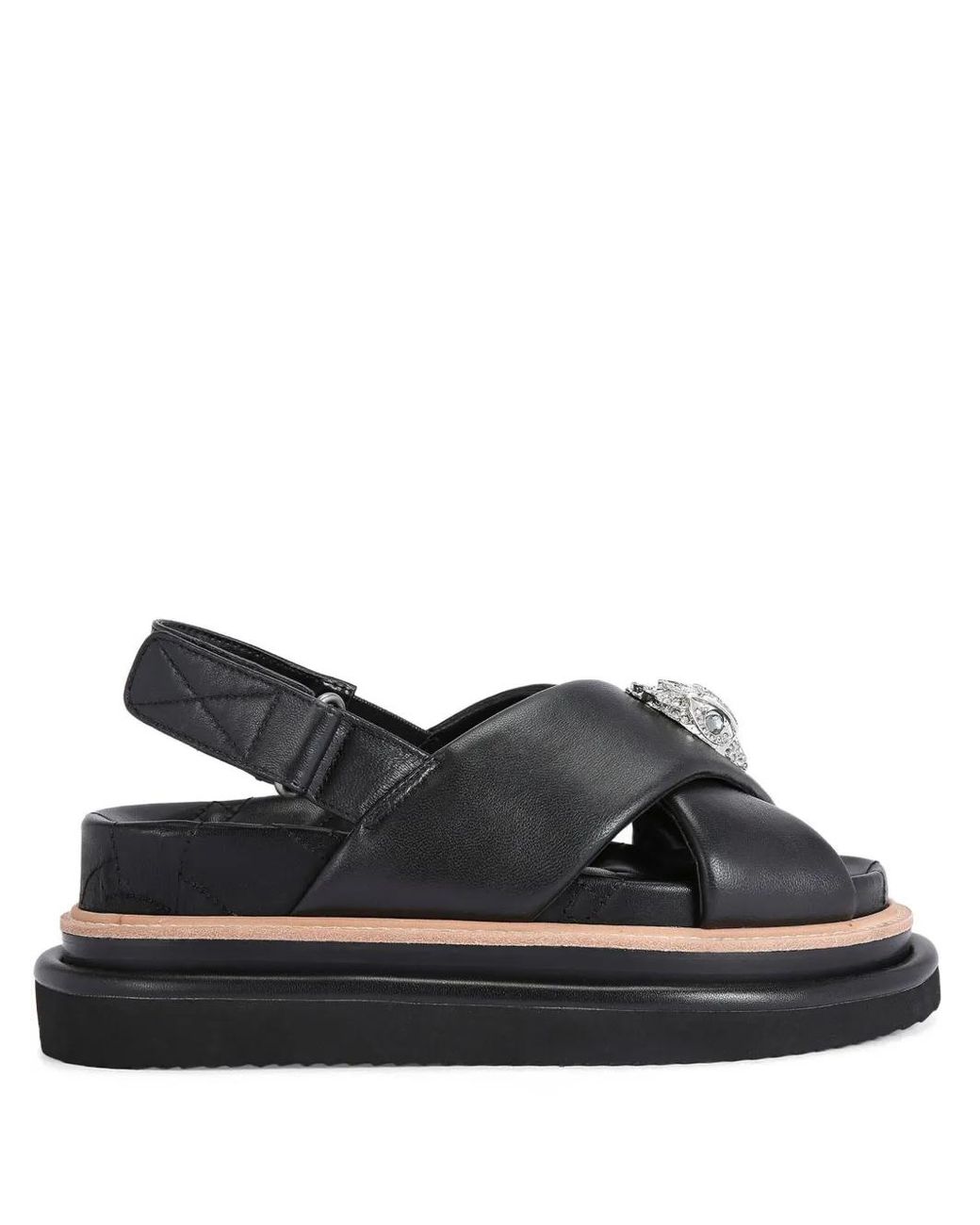 Kurt Geiger Black Leather Orson Cross-Strap Sandals