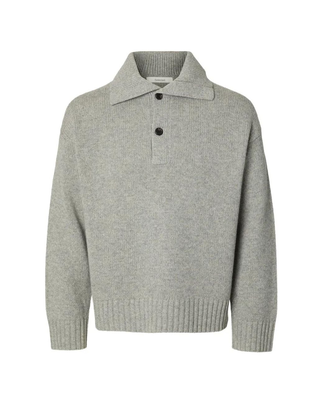 SELECTED Gray Cody Rib-Trimmed Polo-Collar Sweater for men