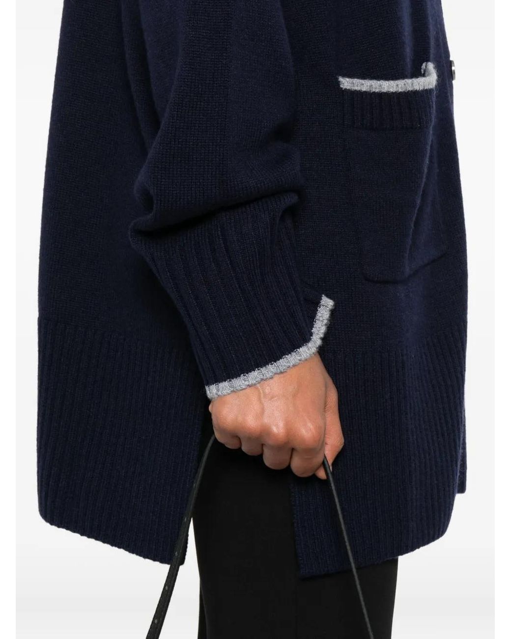 Pinko Blue Long-Sleeved Cardigan Sweater With Deep V-Neck