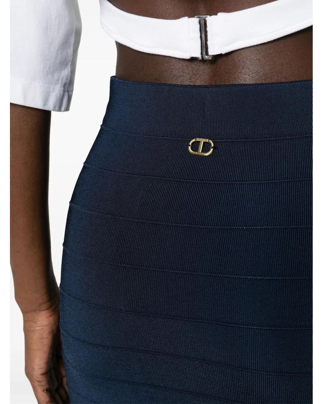 Twinset Blue High-Waist Fringed Maxi Skirt