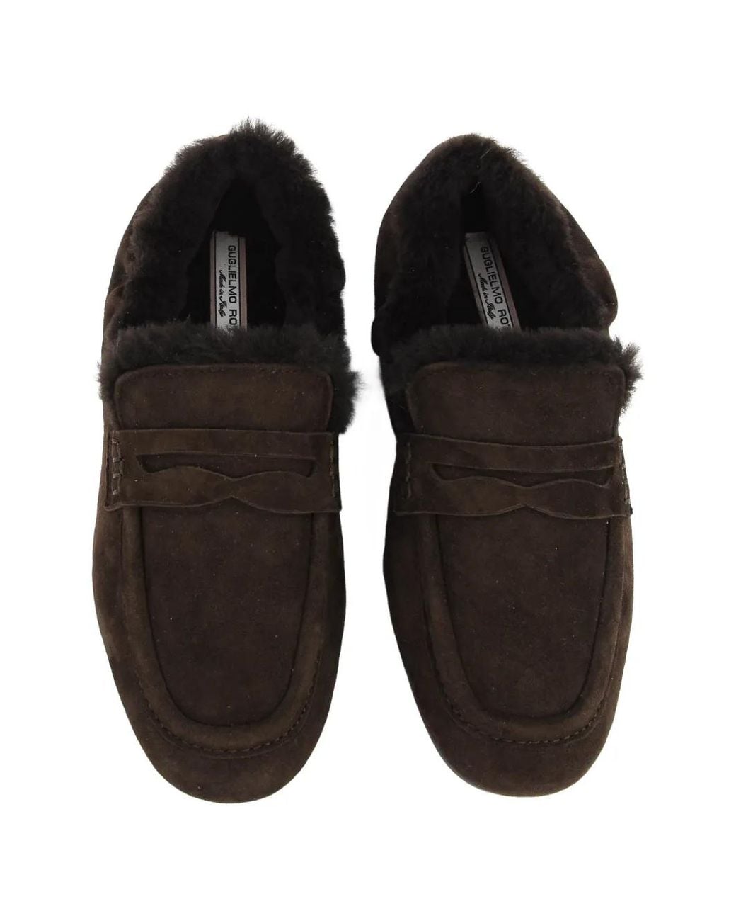 Guglielmo Rotta Black Shearling-Trim Suede Loafers