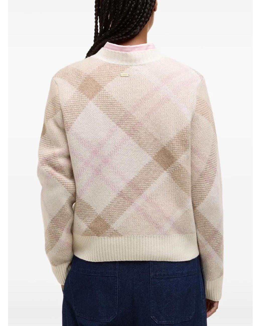 Barbour White Sara Knitted Check Jumper