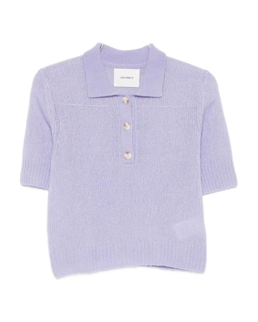 Lisa Yang Purple Masy Buttoned Polo Top