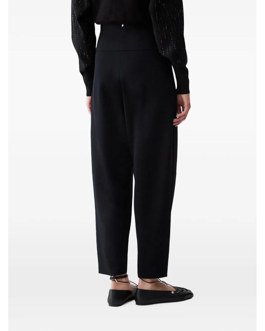 Liu Jo Black Fold-Over Waist Knit Trousers