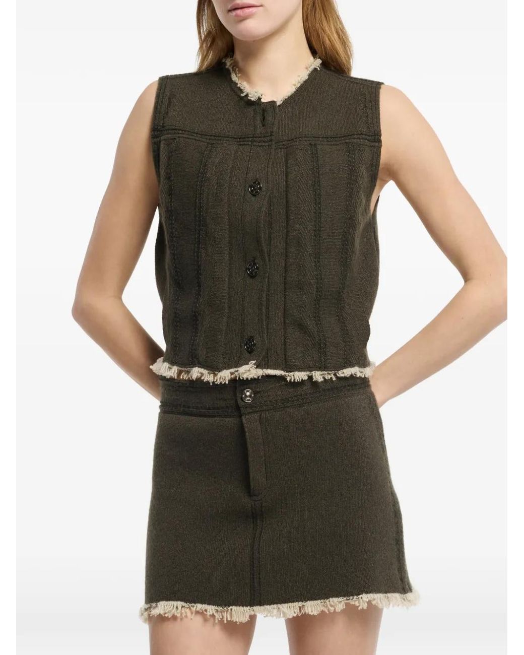 Barrie Black Denim Fringed Mini Skirt
