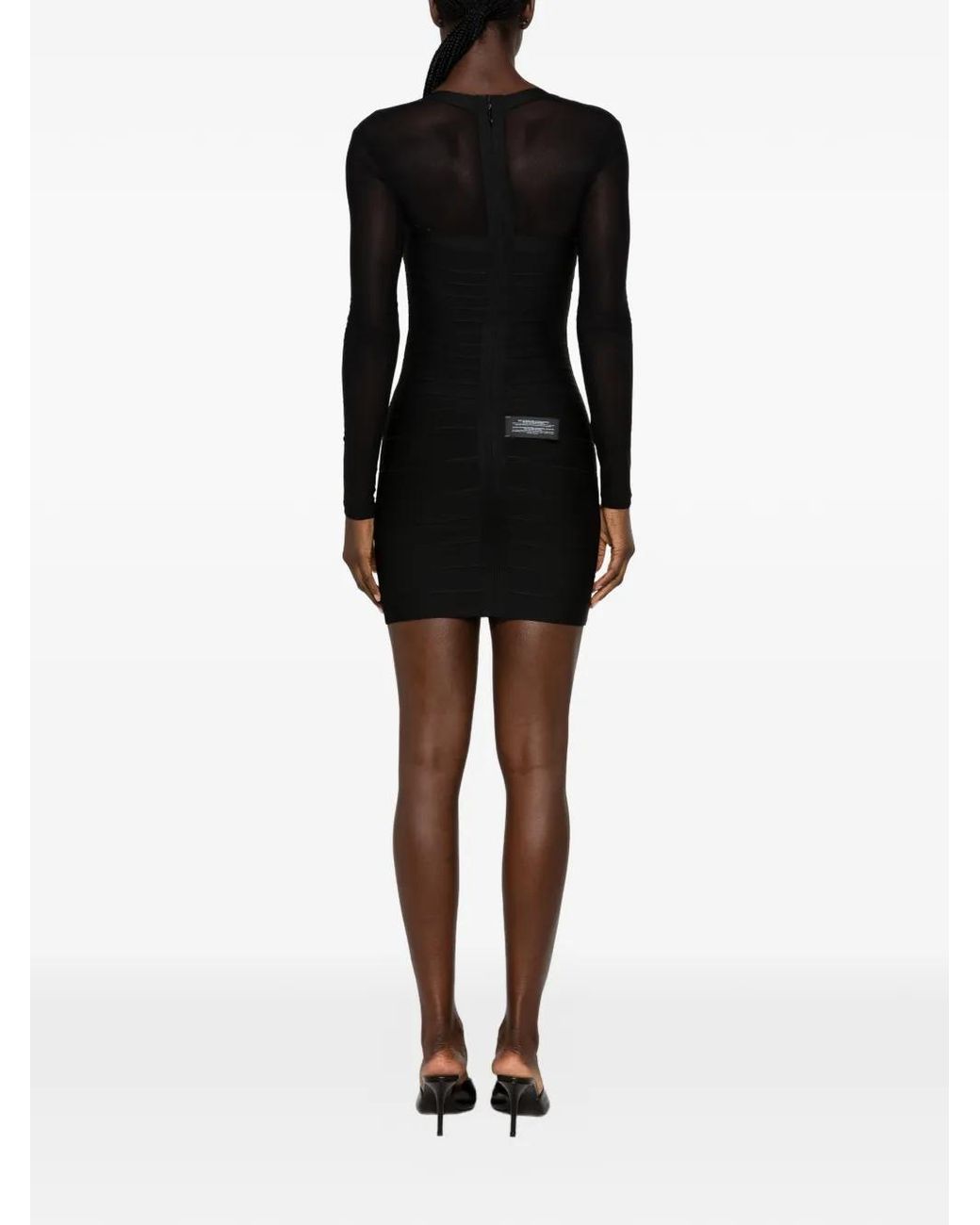 Hervé Léger Black Mesh-Panel Bandage Mini Dress