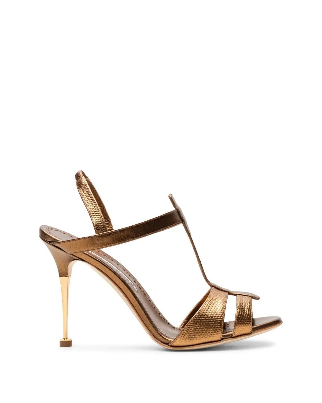 Manolo Blahnik Metallic Retaux T-Bar Sandals