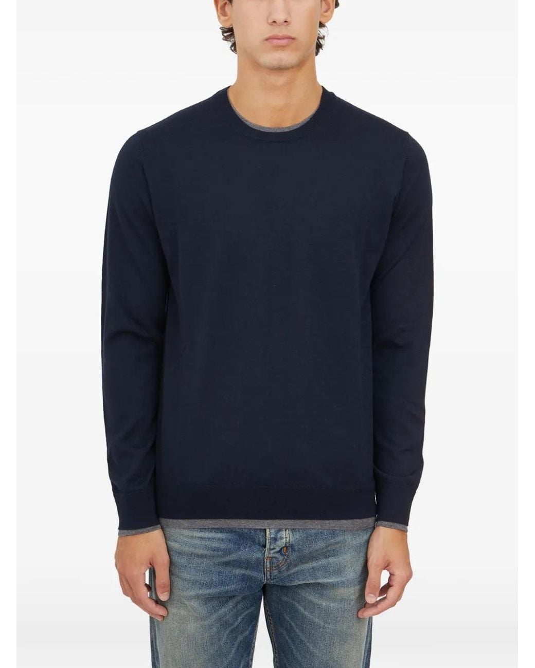 Paolo Pecora Blue Crew-Neck Sweater for men