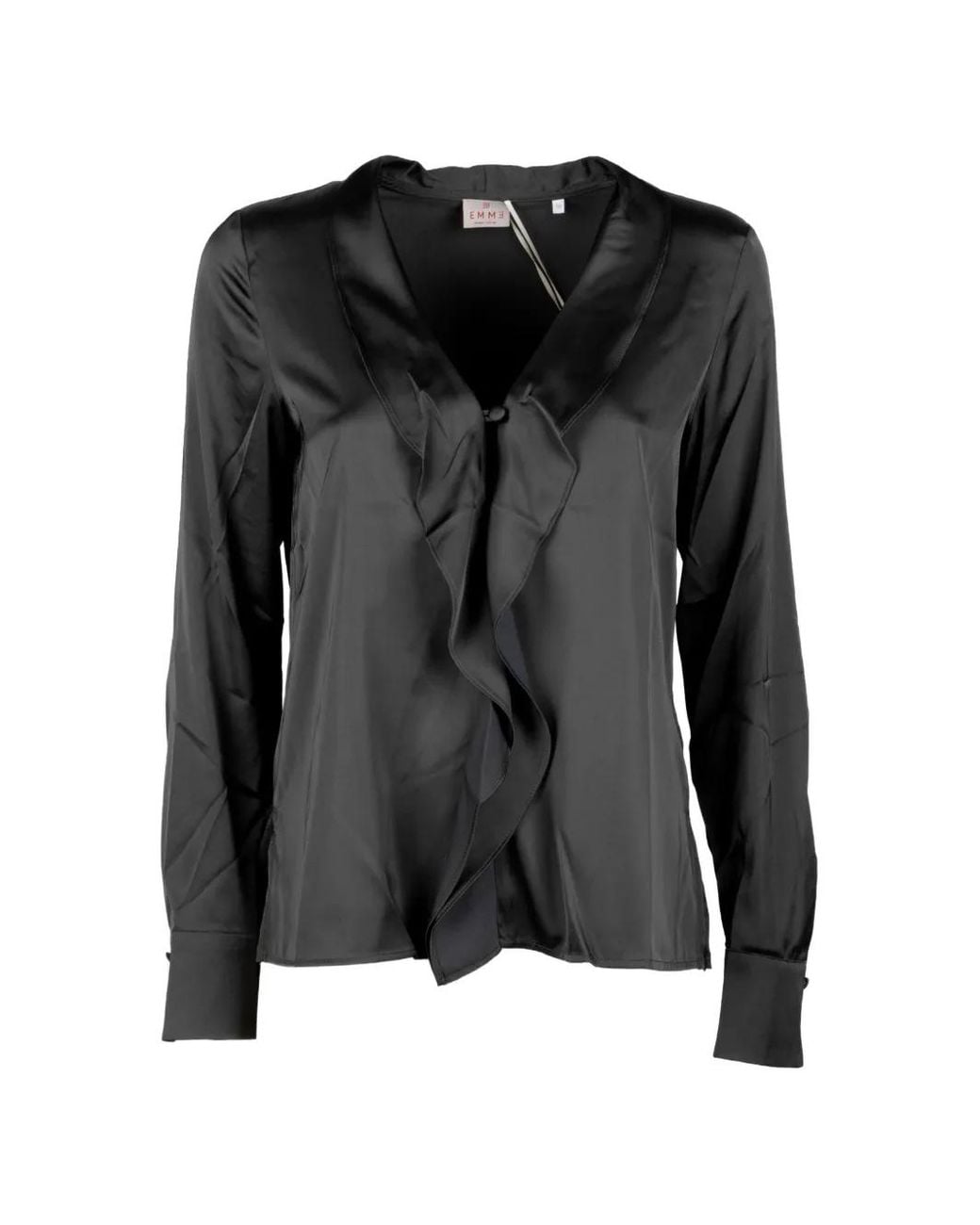 Marella Black Ruffled Satin Blouse