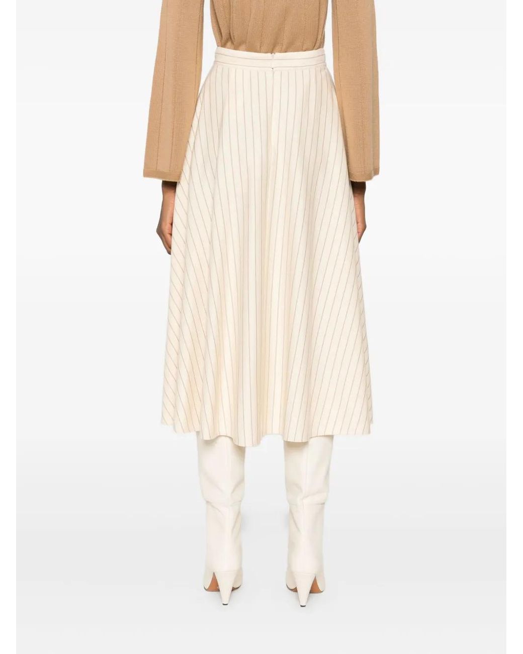 Max Mara Natural Striped Flared Midi Skirt