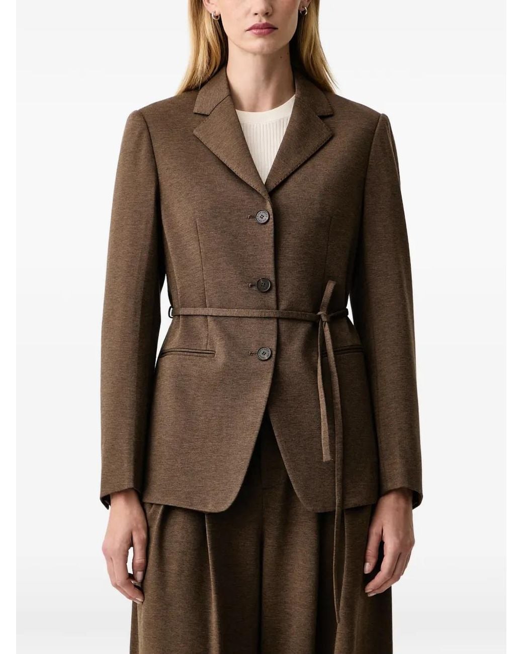 Isabelle Blanche Brown Belted Single-Breasted Blazer