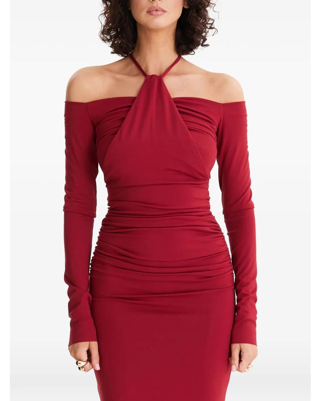 MOOS STUDIO Red Heatline Off-Shoulder Maxi Dress