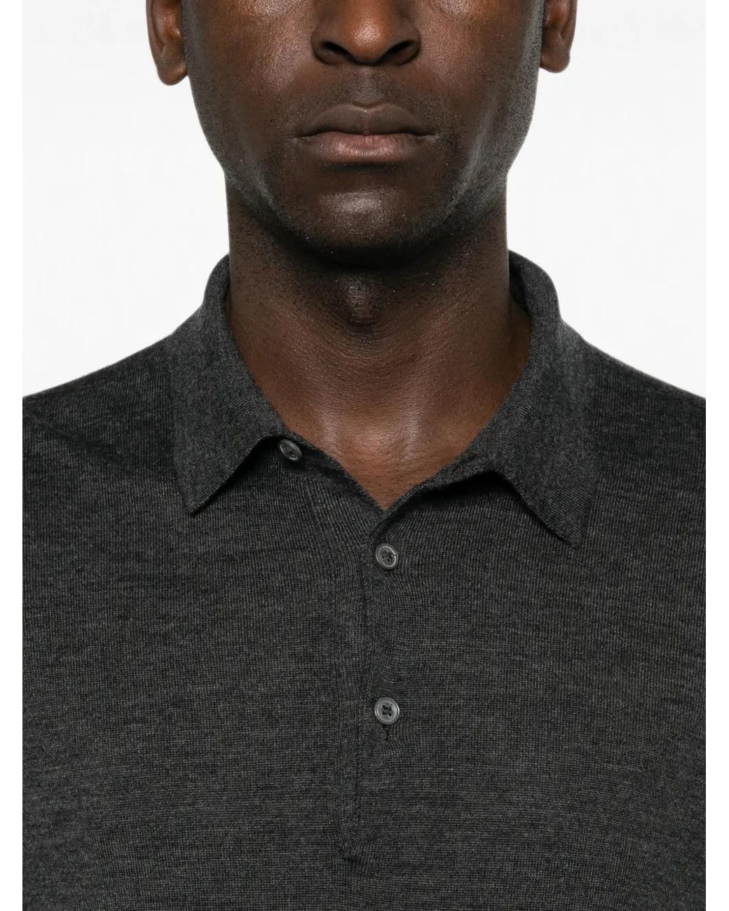 Gran Sasso Black Button-Fastening Polo Sweater for men