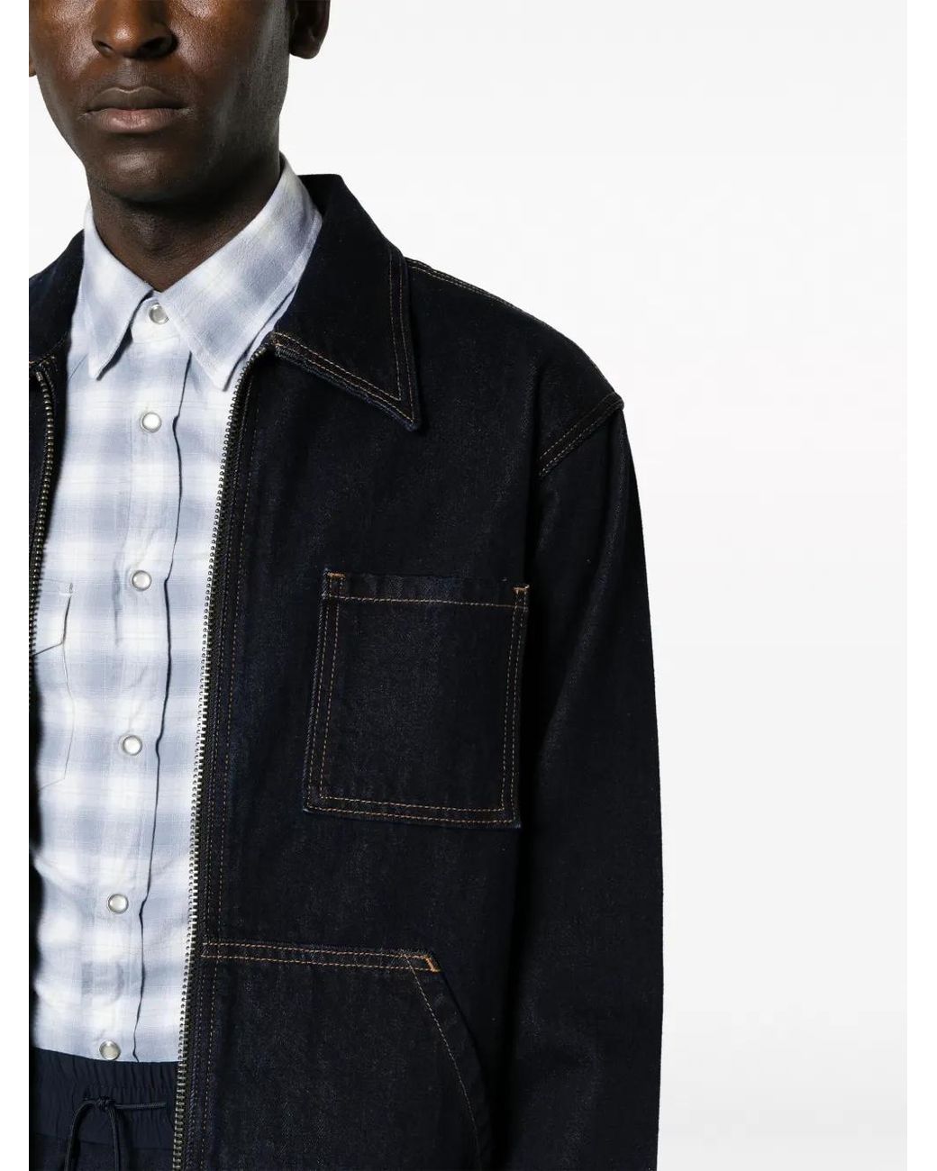 Levi's Blue Contrast-Stitching Zip-Up Jeans Jacket for men