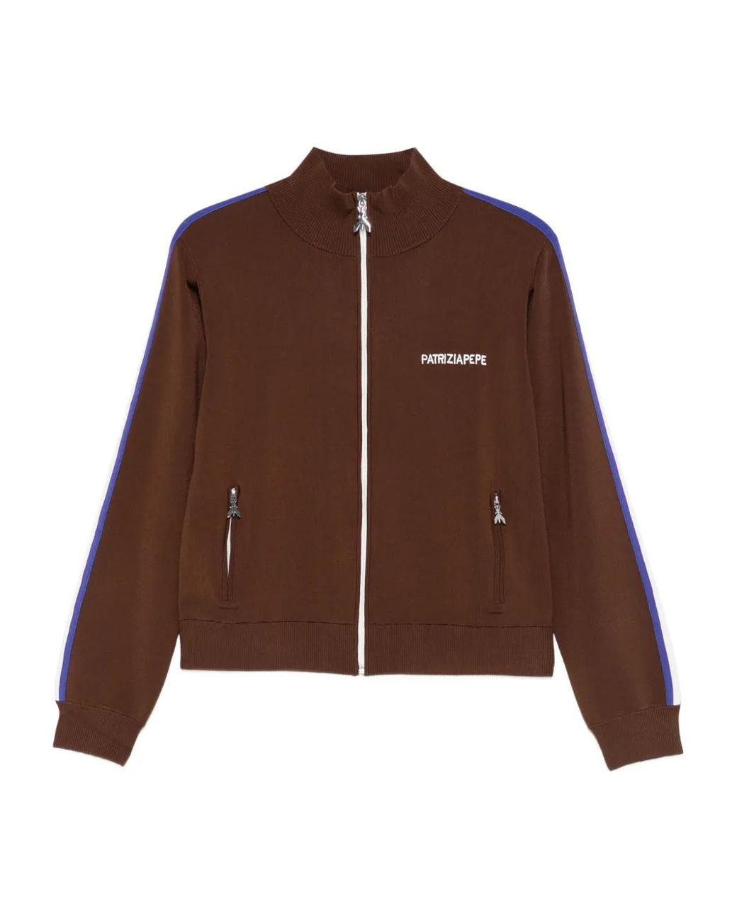 Patrizia Pepe Brown Stripe-Detail Zip-Front Sweater